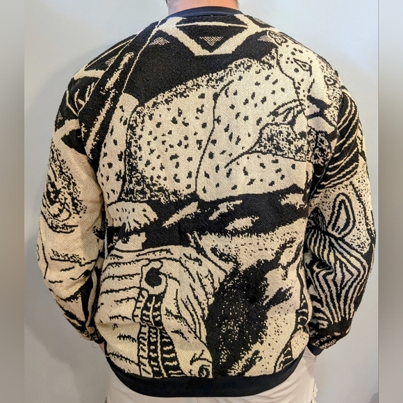 Sugar Street Weavers tapestry safari animals oversized sweater vintage unisex - Picture 4 of 10